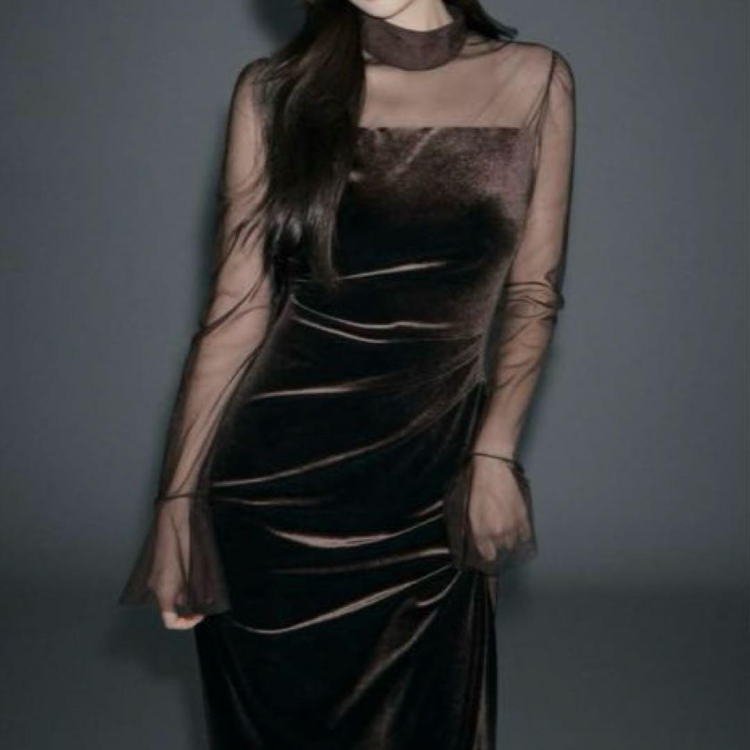 【極美品】SNIDEL シアードッキングベロアドレス　ブラウン サイズ0