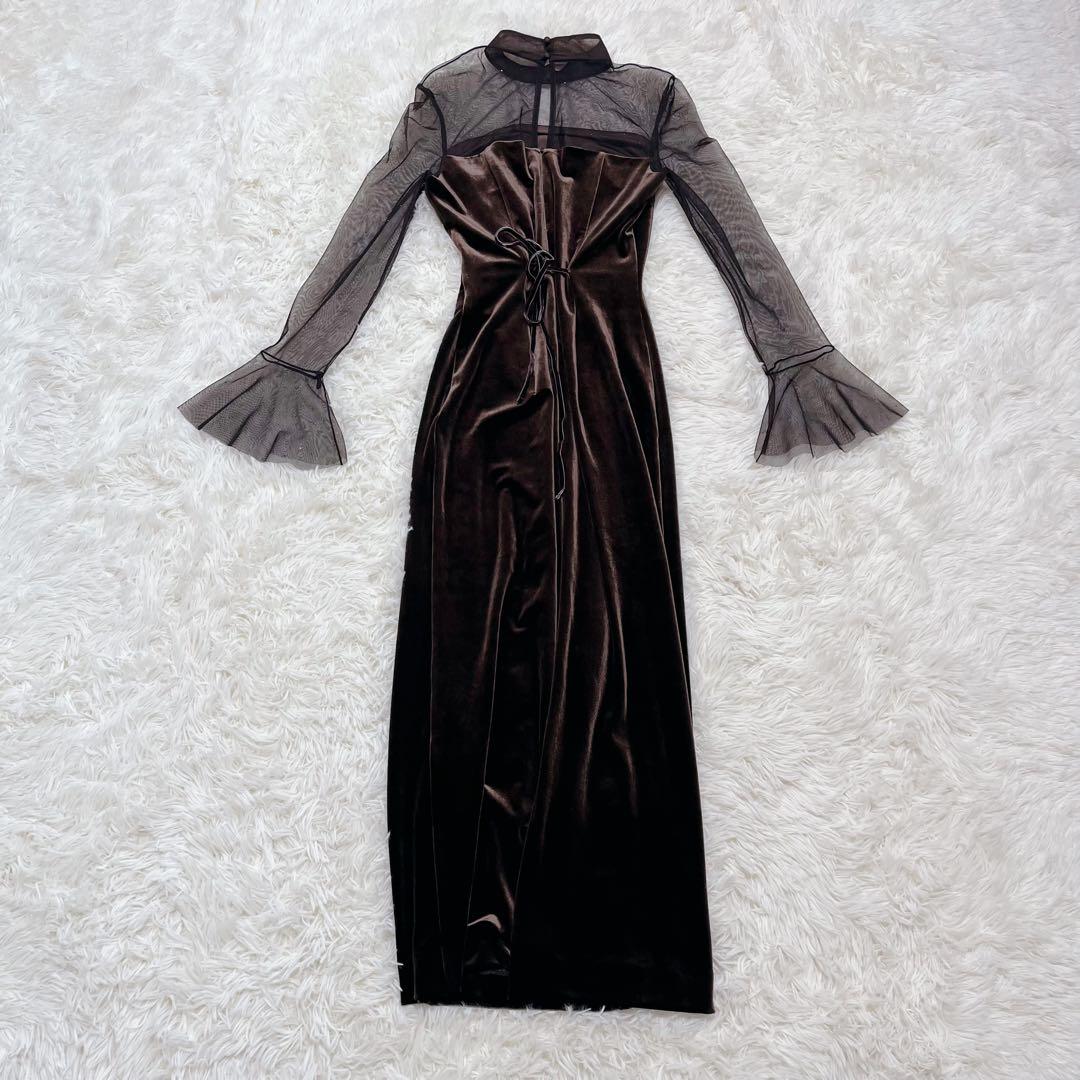 【極美品】SNIDEL シアードッキングベロアドレス　ブラウン サイズ0