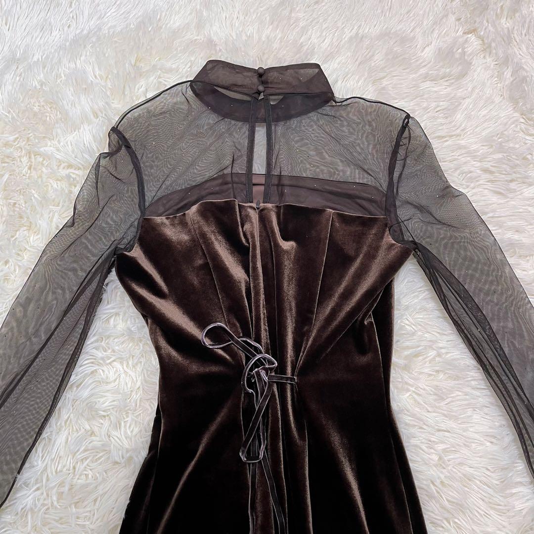 【極美品】SNIDEL シアードッキングベロアドレス　ブラウン サイズ0