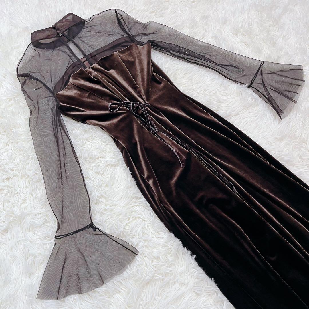 【極美品】SNIDEL シアードッキングベロアドレス　ブラウン サイズ0