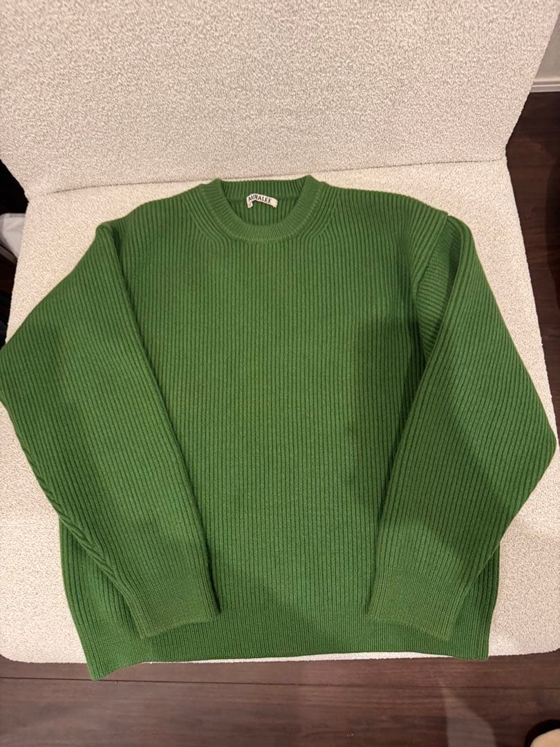 AURALEE グリーン リブ編み セーター