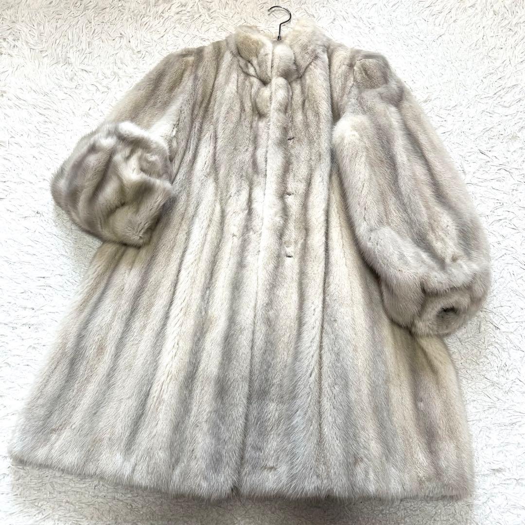 総丈90cm 肉厚ボリューム◎ サファイアミンク リアルファーコート 毛皮 40