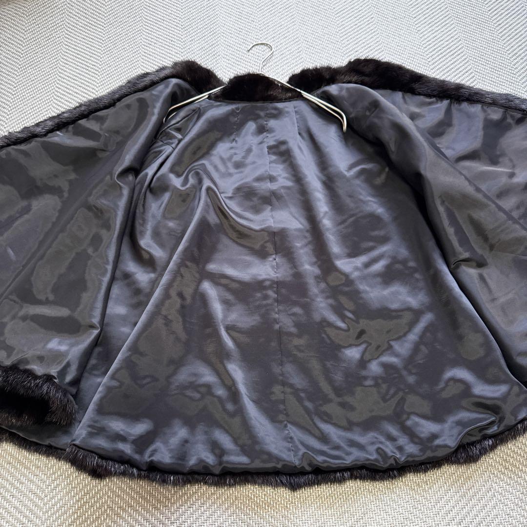 極美品 リアルミンクファー ポンチョ ブラックミンク ケープ 本毛皮 羽織り