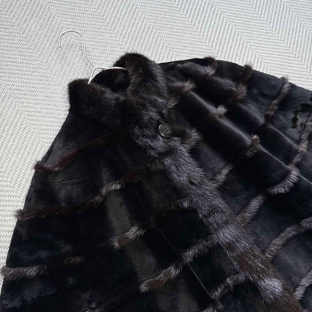 極美品 リアルミンクファー ポンチョ ブラックミンク ケープ 本毛皮 羽織り