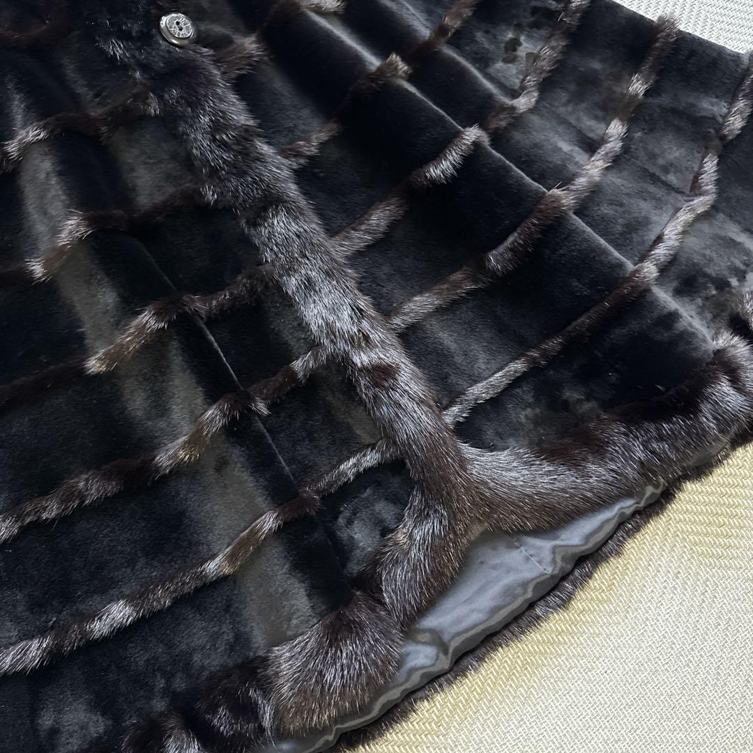 極美品 リアルミンクファー ポンチョ ブラックミンク ケープ 本毛皮 羽織り
