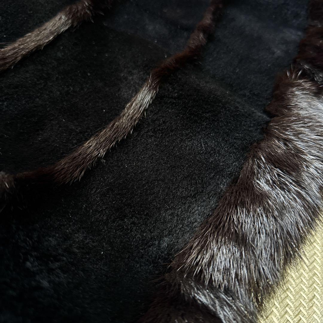 極美品 リアルミンクファー ポンチョ ブラックミンク ケープ 本毛皮 羽織り