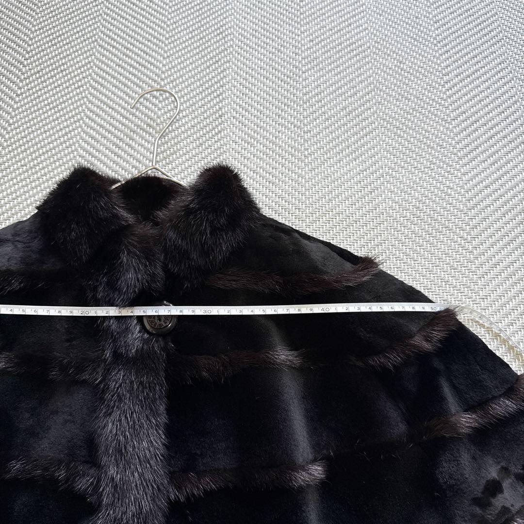 極美品 リアルミンクファー ポンチョ ブラックミンク ケープ 本毛皮 羽織り