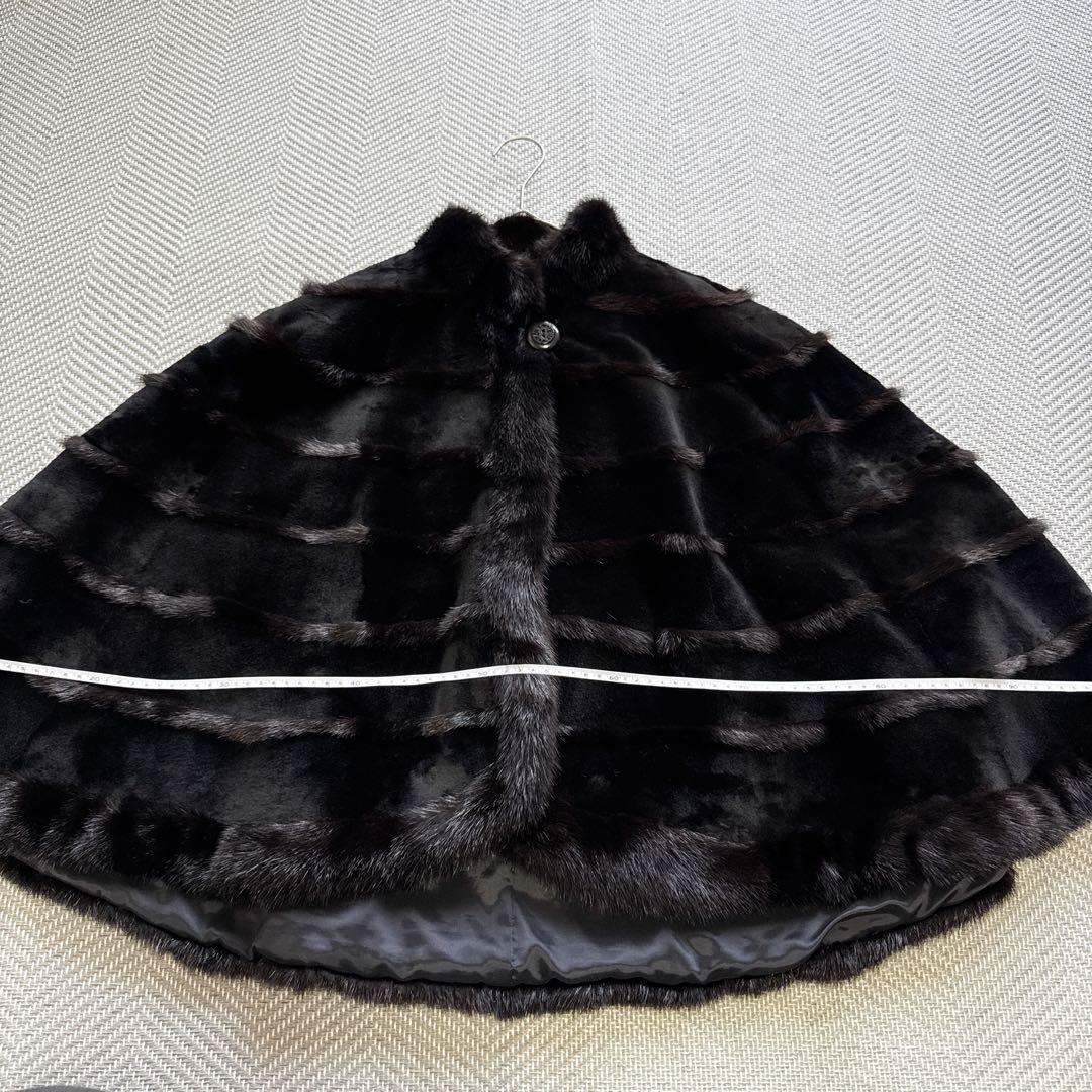 極美品 リアルミンクファー ポンチョ ブラックミンク ケープ 本毛皮 羽織り