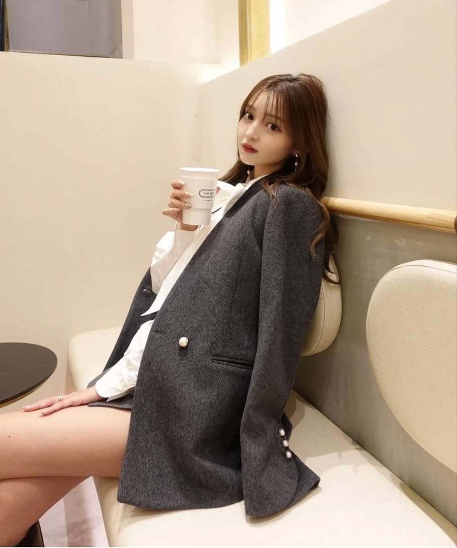 期間限定値引き　Melton pearl jacket coat【Gray】