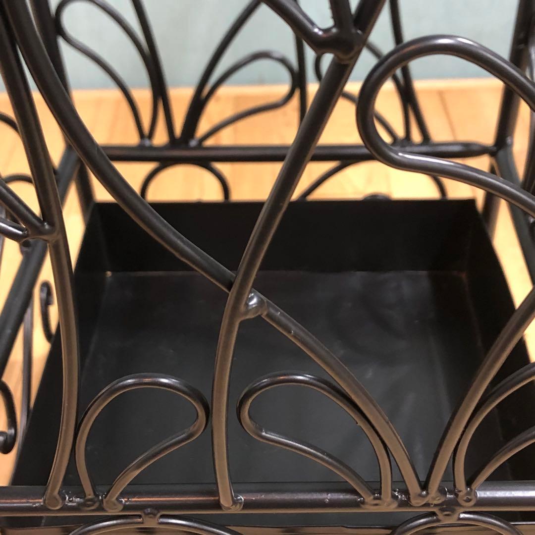 アイアン アンブレラスタンド 角型・ブラック 花柄 傘立て アンティーク