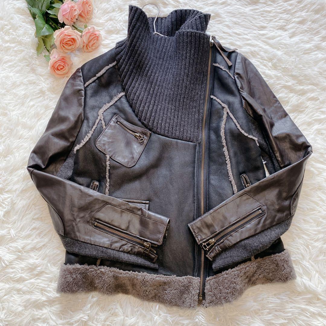 【40】美品 DW2R 羊革100% 革ジャン ラム本革ジャケット ボア