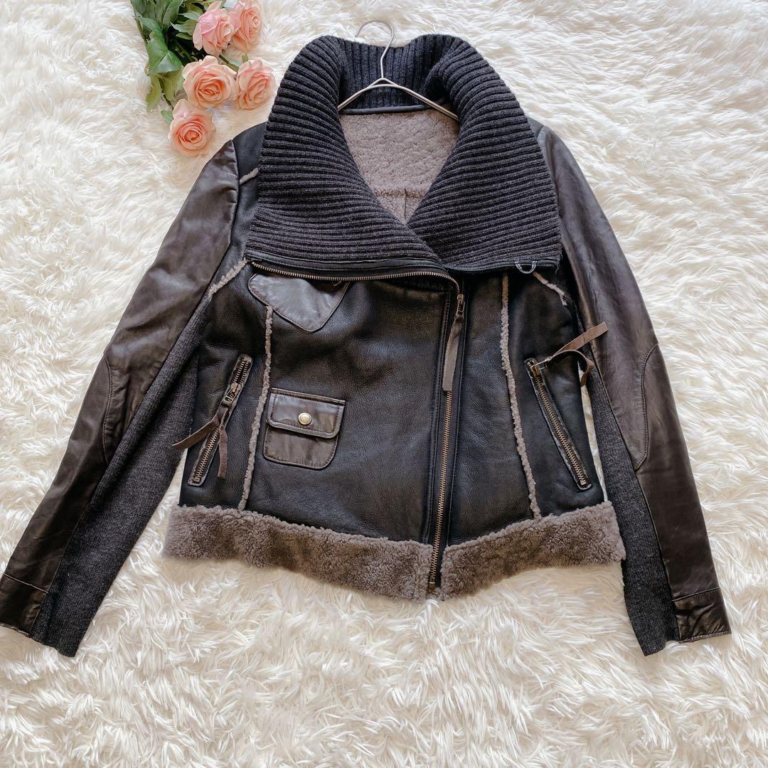 【40】美品 DW2R 羊革100% 革ジャン ラム本革ジャケット ボア