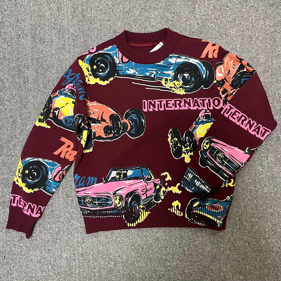 トップス sacai 25ss car race knit burgundy size 3