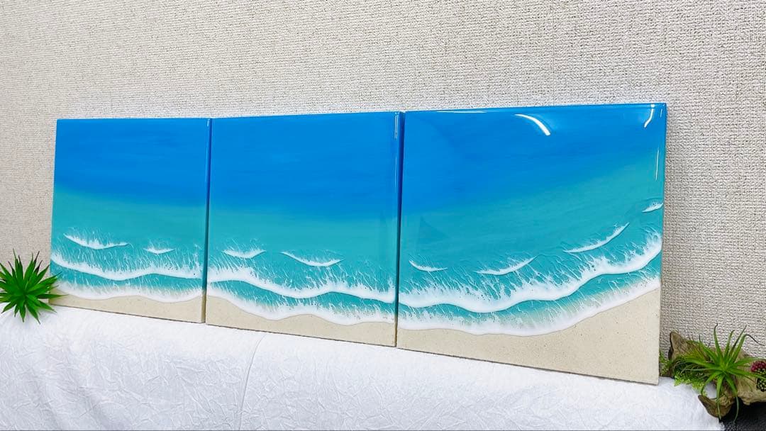 海のレジンアート・3連パネル