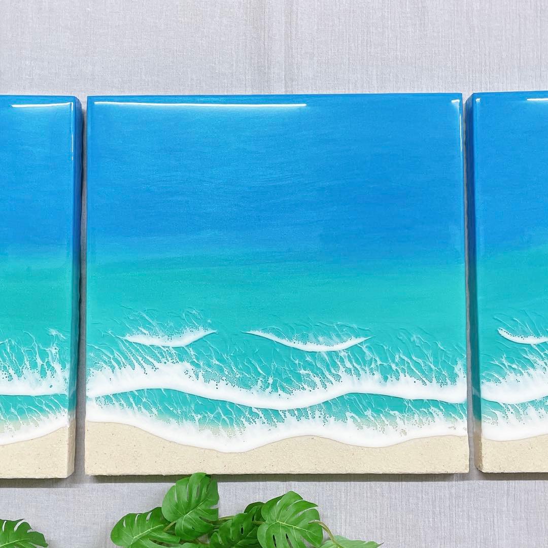 海のレジンアート・3連パネル