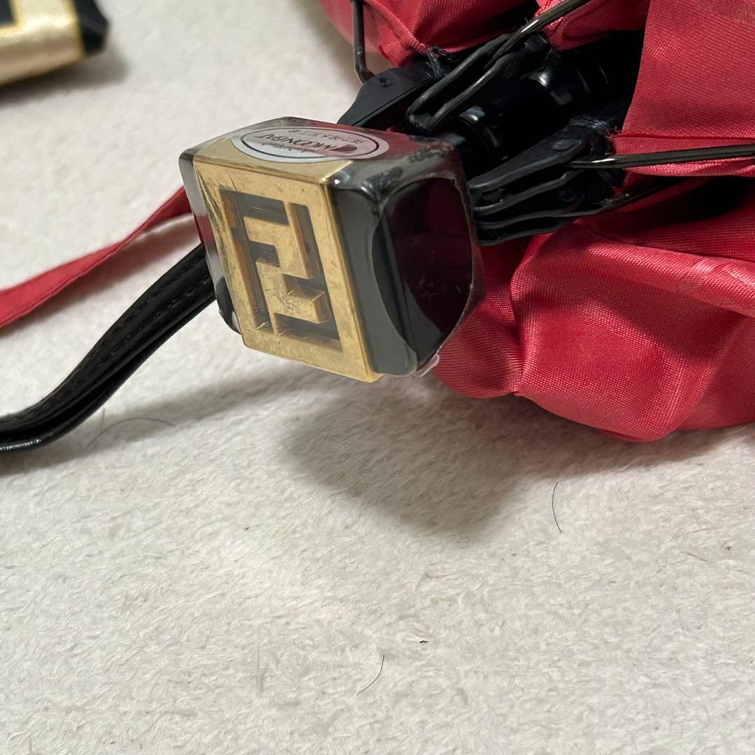 FENDI フェンディ ロゴ入り 折りたたみ傘 レッド 赤 ズッカ柄