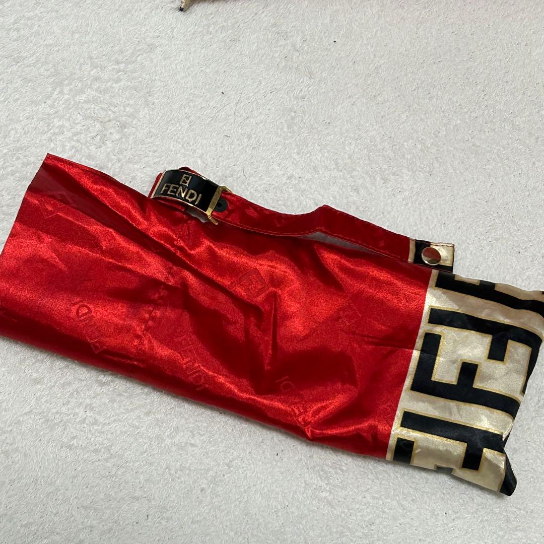 FENDI フェンディ ロゴ入り 折りたたみ傘 レッド 赤 ズッカ柄