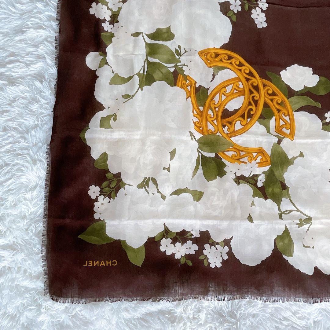 希少✨美品【CHANEL】ココマーク カメリア シルク カシミア 大判スカーフ