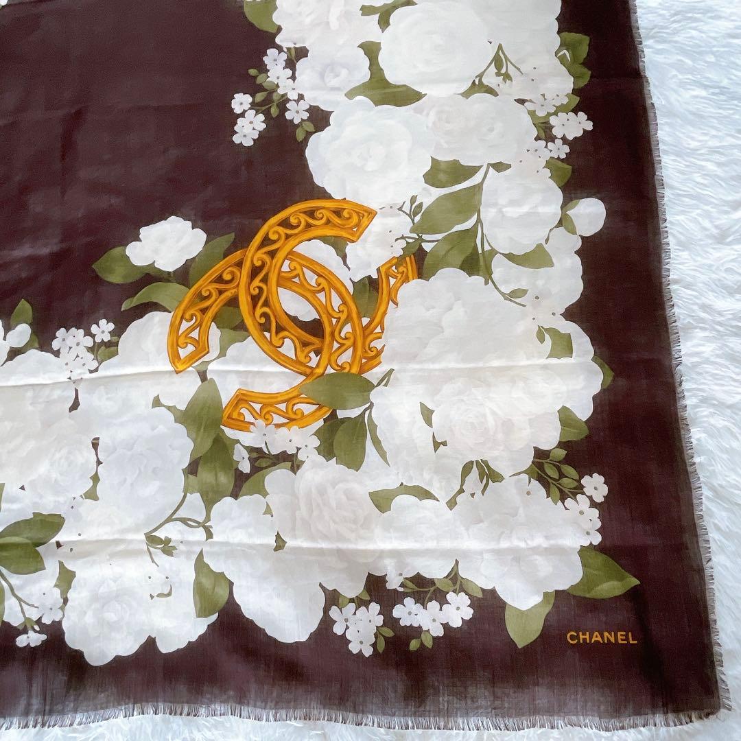 希少✨美品【CHANEL】ココマーク カメリア シルク カシミア 大判スカーフ