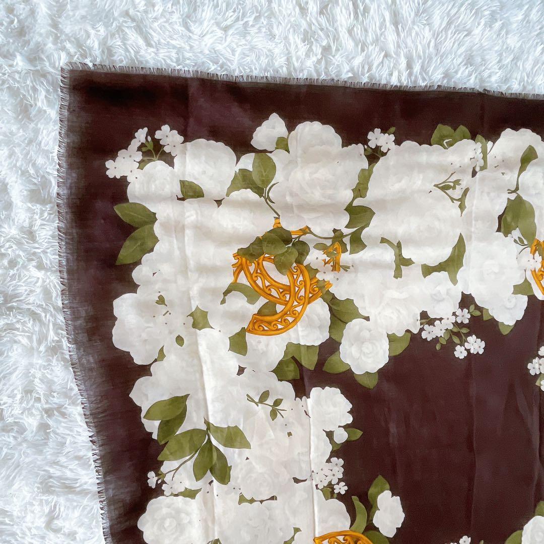 希少✨美品【CHANEL】ココマーク カメリア シルク カシミア 大判スカーフ