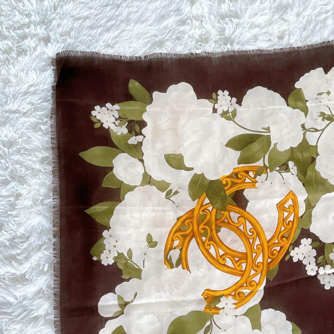 希少✨美品【CHANEL】ココマーク カメリア シルク カシミア 大判スカーフ