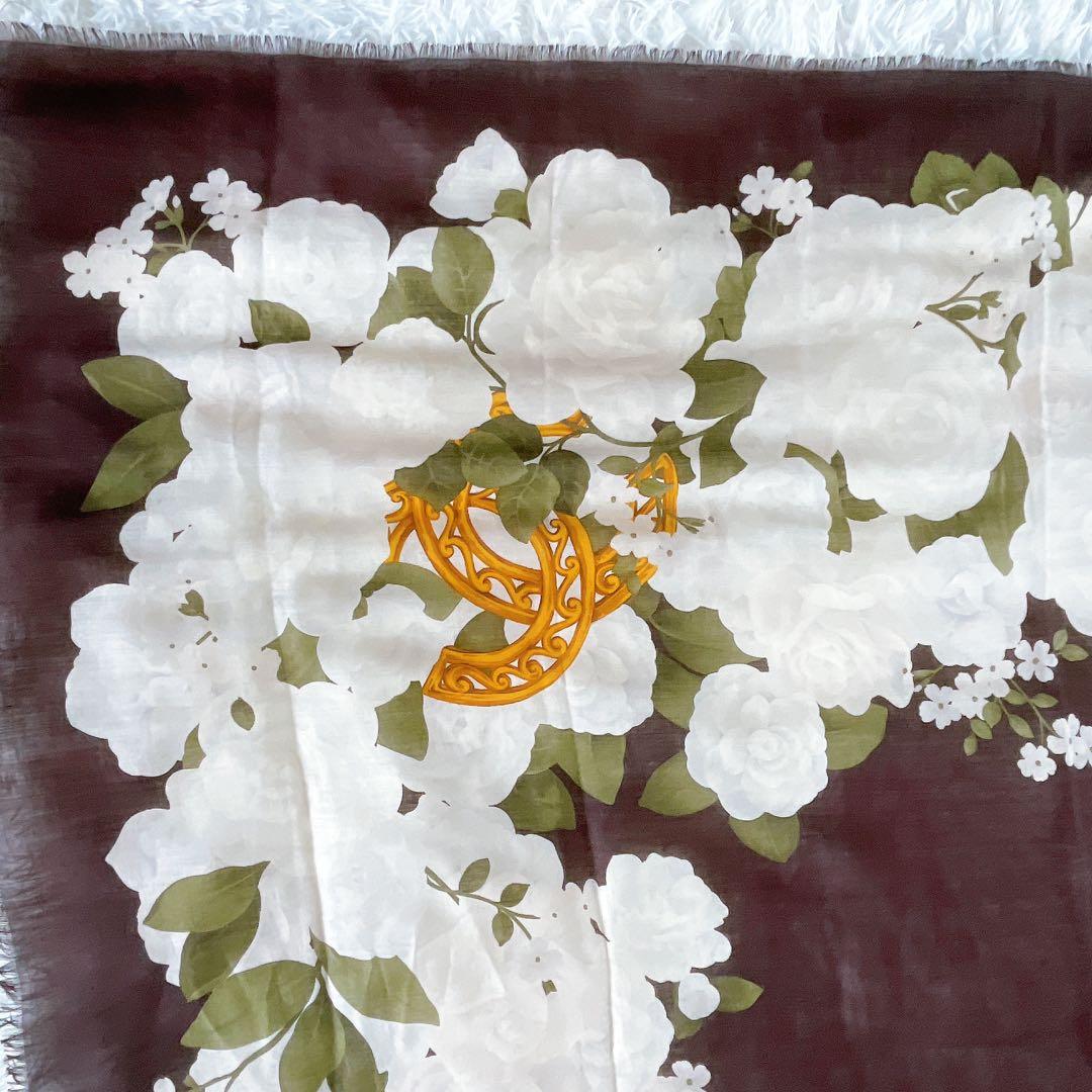 希少✨美品【CHANEL】ココマーク カメリア シルク カシミア 大判スカーフ