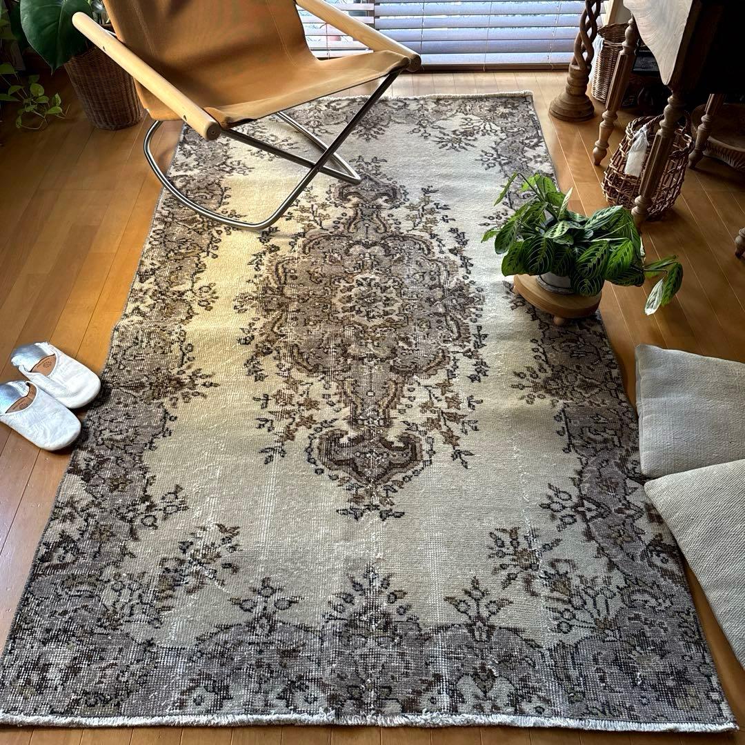 専用116×204 グレージュ×ブラウン　王道メダリオン　トルコヴィンテージラグ