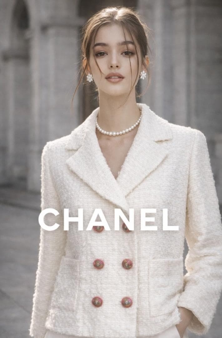 未使用★CHANEL★ホワイト★ツイード★ライオン★ダブルジャケット