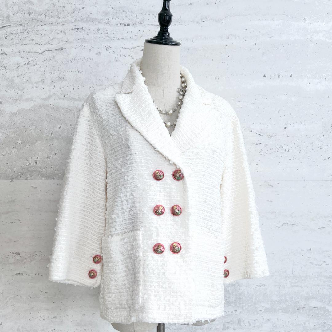 未使用★CHANEL★ホワイト★ツイード★ライオン★ダブルジャケット