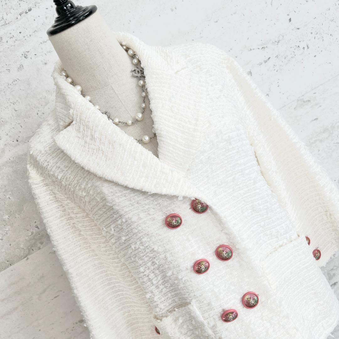 未使用★CHANEL★ホワイト★ツイード★ライオン★ダブルジャケット