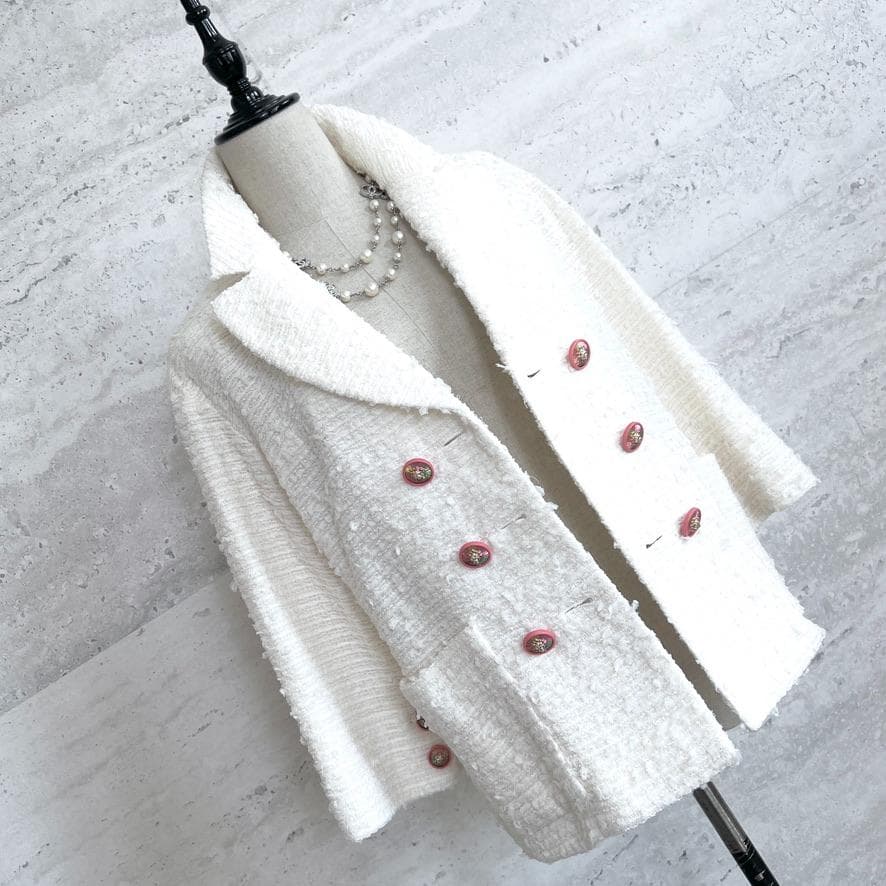 未使用★CHANEL★ホワイト★ツイード★ライオン★ダブルジャケット