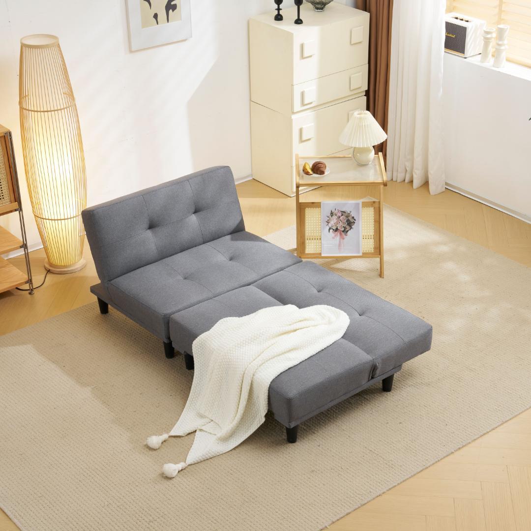 ソファベッドロータイプ 2人リクライニングソファ 背もたれ 3段階 グレー