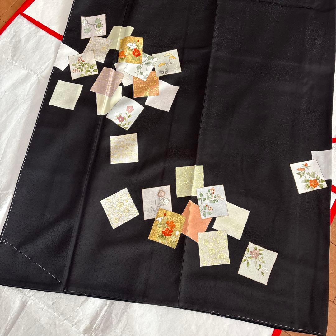 ささのは新品小大丸で誂えた黒付下げ袷着物