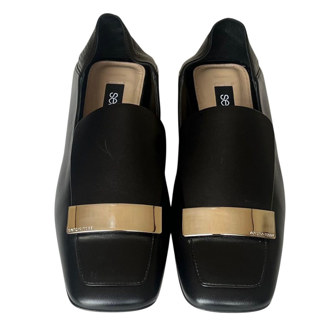 極美品 セルジオロッシ 37 SR1 ロゴプレート ローファー スリッポン 黒