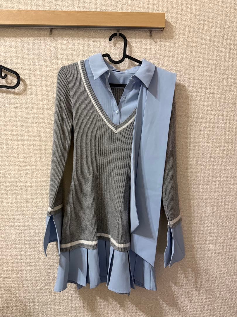 LIP SERVICE シャツドッキングプリーツワンピース グレー