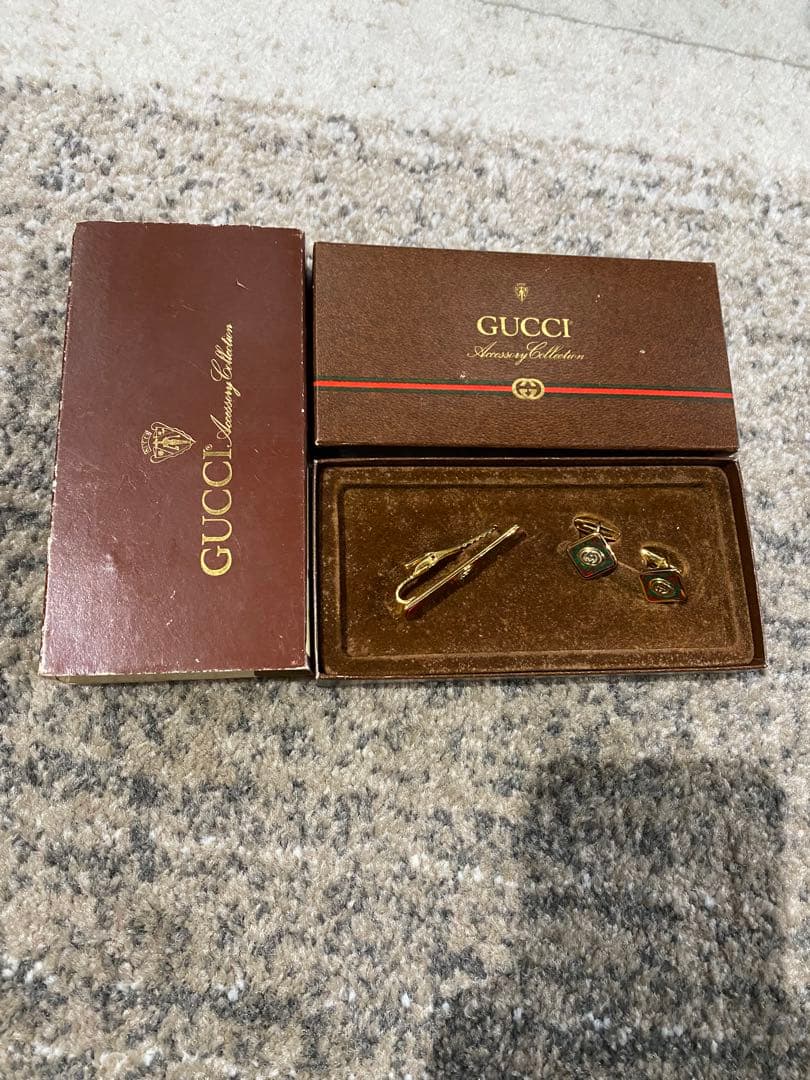 箱付き★希少★グッチ★ネクタイピン ★カフス★ハイブランド★グリーン×レッド