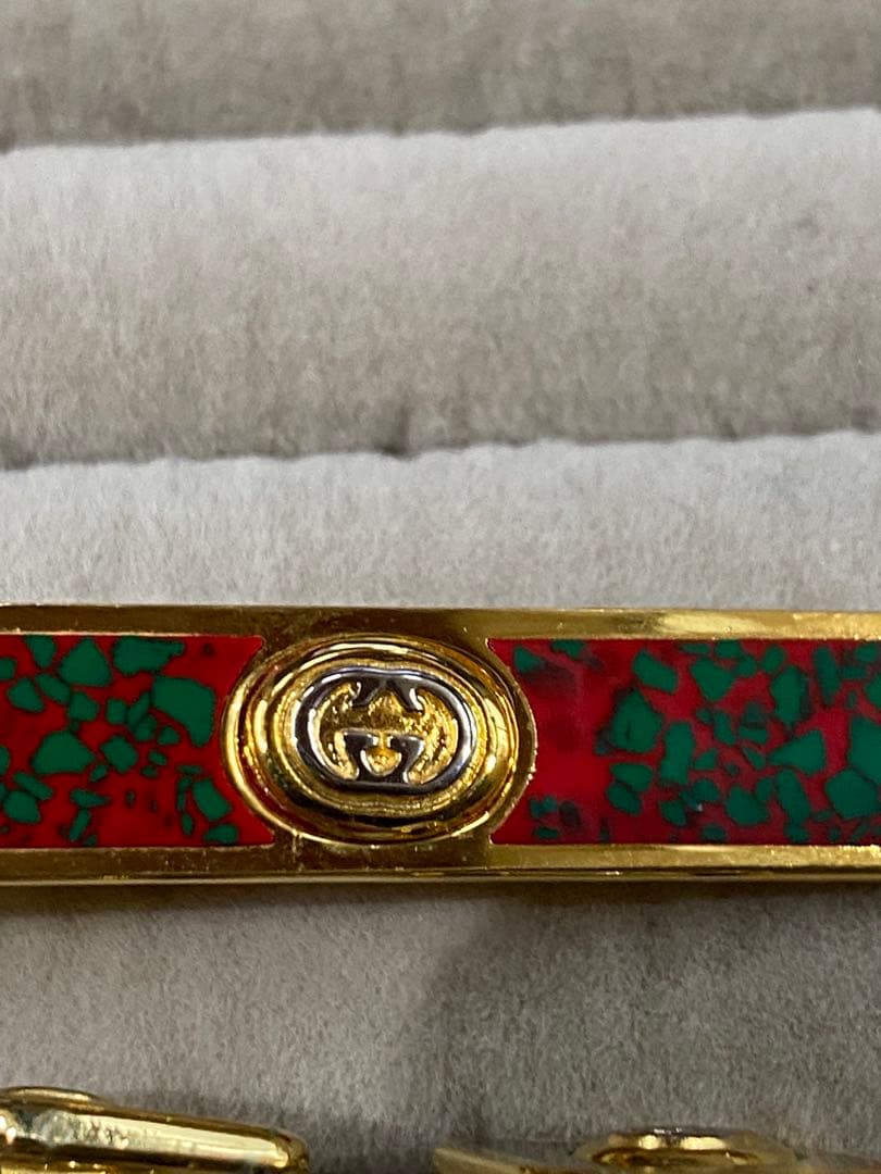 箱付き★希少★グッチ★ネクタイピン ★カフス★ハイブランド★グリーン×レッド
