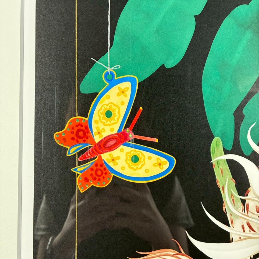 中島千波「月下の夜」リトグラフ 直筆サイン・落款有 額縁入り 日本画家