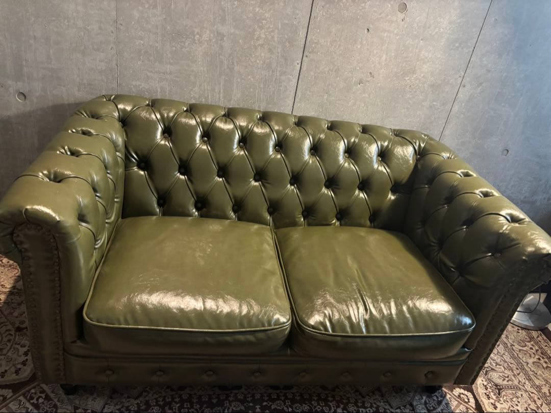 Vintage チェスターフィールドソファ　グリーン　2人がけ