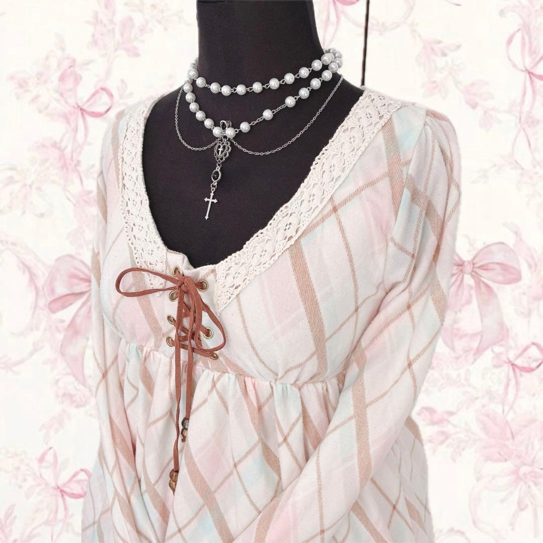 希少 y2k LIZ LISAシャーリングチェック ワンピース 姫カジ 起毛