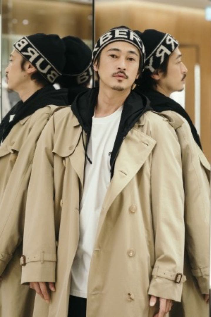 窪塚着 BURBERRY バーバリー ロゴ ビーニー ニット帽 カシミヤ 黒