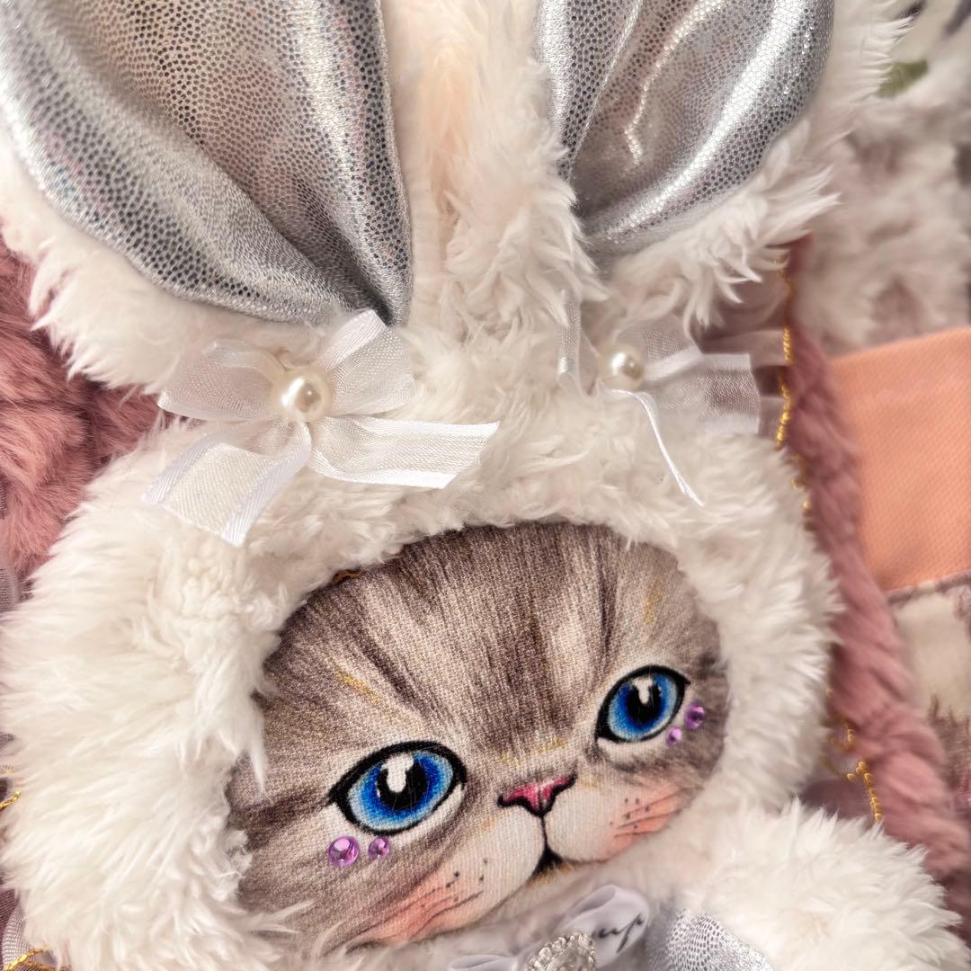 灰*猿様 コヤンイサムチョン　ふわふわルミトート　ホワイト×ピンク　バック