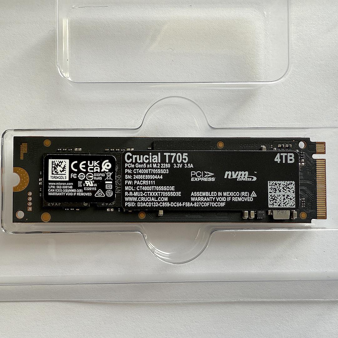 Crucial T705 Gen5 SSD 4TB ヒートシンクなし 動作確認済