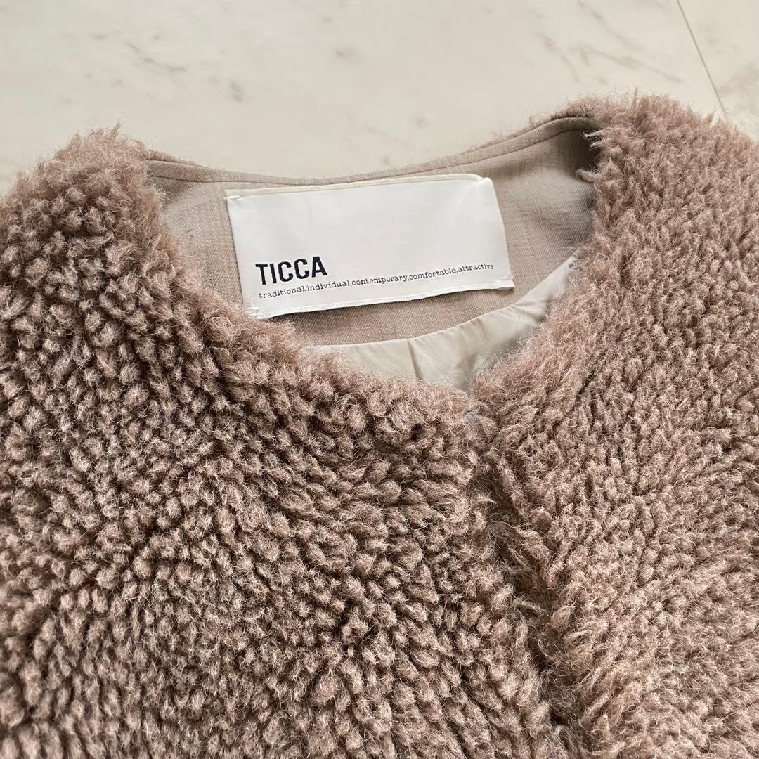 美品✨TICCA ウールファー ノーカラーコート ブラウン