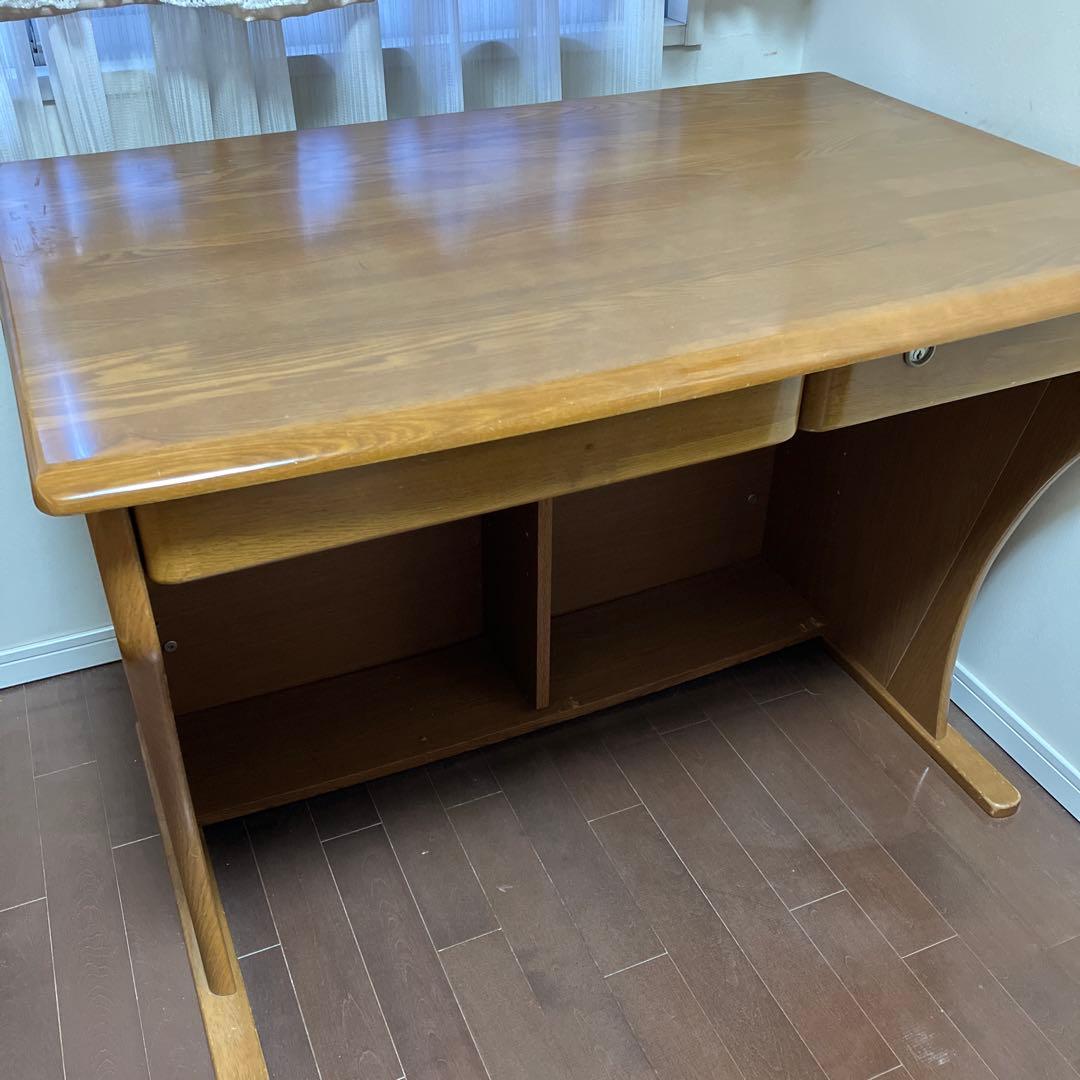 【送料込み匿名発送】木製ブラウン　シンプルデスク 引き出し付き