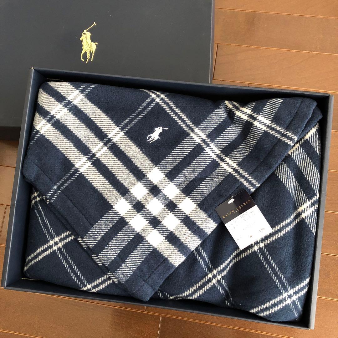 未使用RALPH LAUREN コットン　ブランケット　ラルフローレン　ネイビー