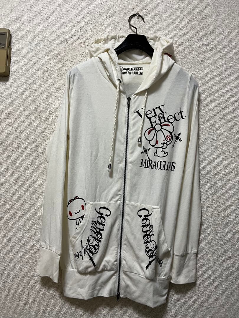 激レア　汎用ウサギ×ゴーストオブハーレム　ロングパーカー　/F　白　ストレッチ