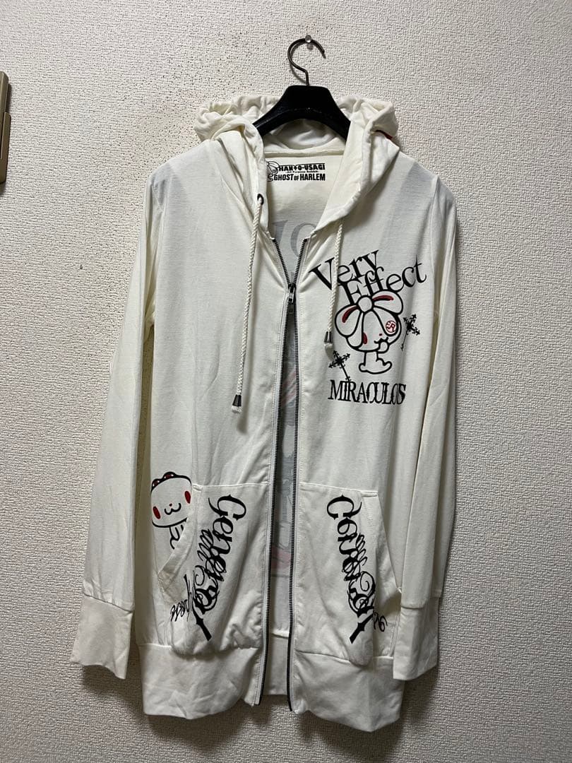 激レア　汎用ウサギ×ゴーストオブハーレム　ロングパーカー　/F　白　ストレッチ