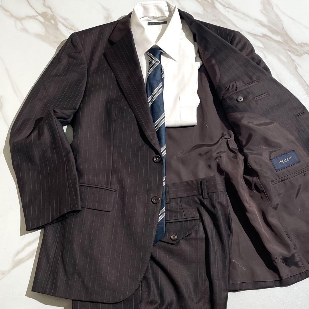 BurberryLondonダークブラウン ストライプ ビジネススーツ