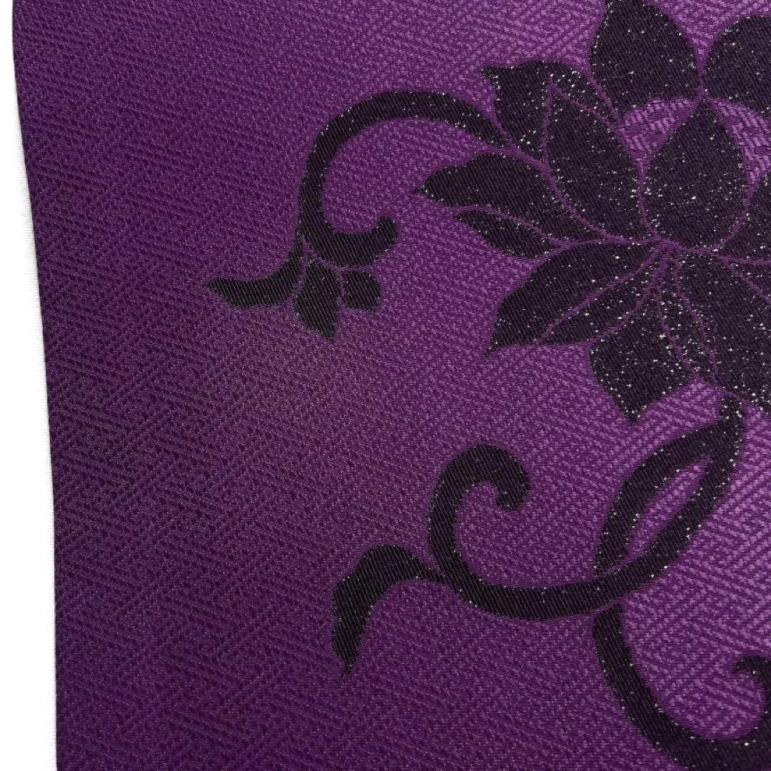 未着用　名古屋帯　唐花　唐草　紗綾形地紋　パープル　着物　094b d